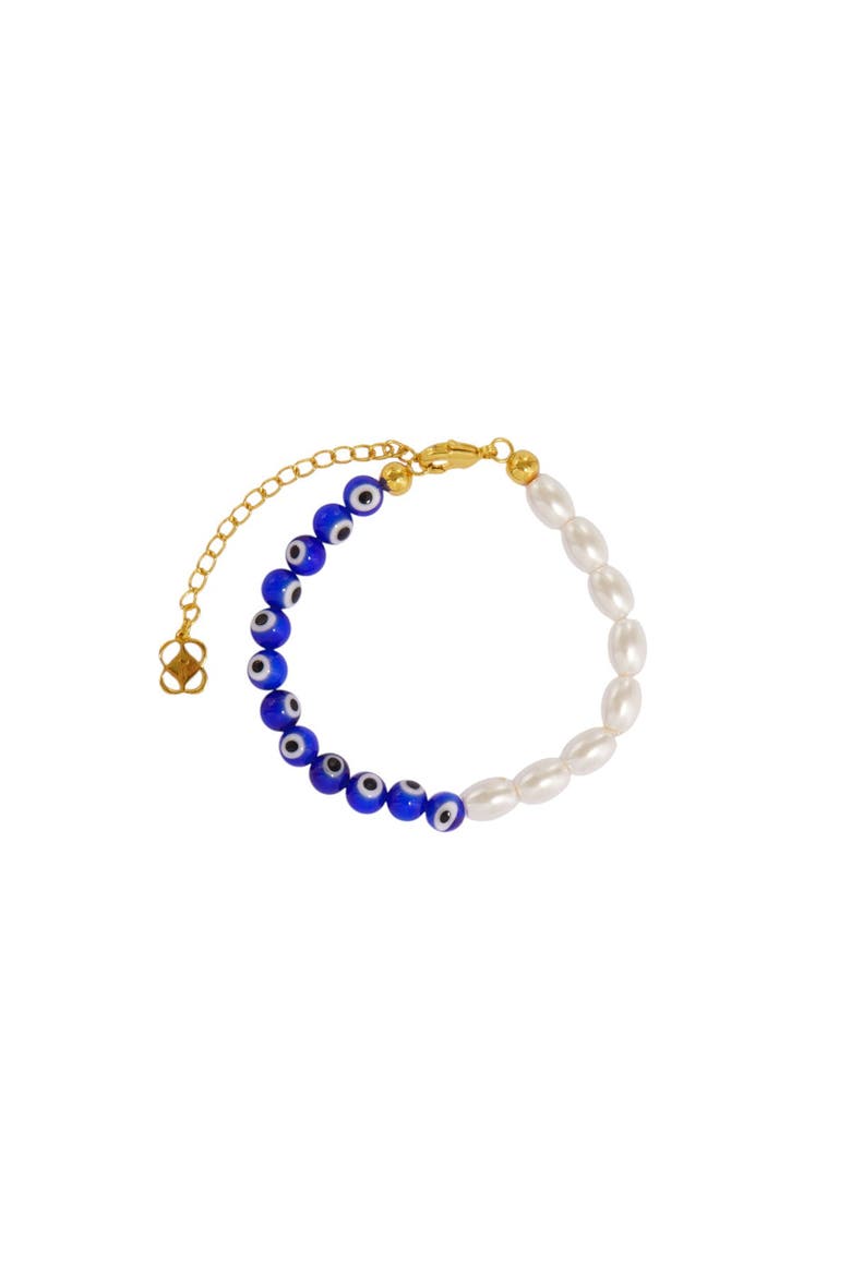 Mila Evil Eye And Pearl Beaded Bracelet, Main, color, Gold