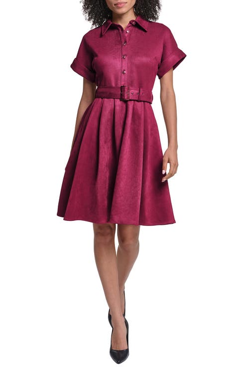 Belted Faux Suede Shirtdress
