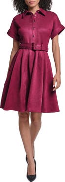 KARL LAGERFELD PARIS Belted Faux Suede Shirtdress