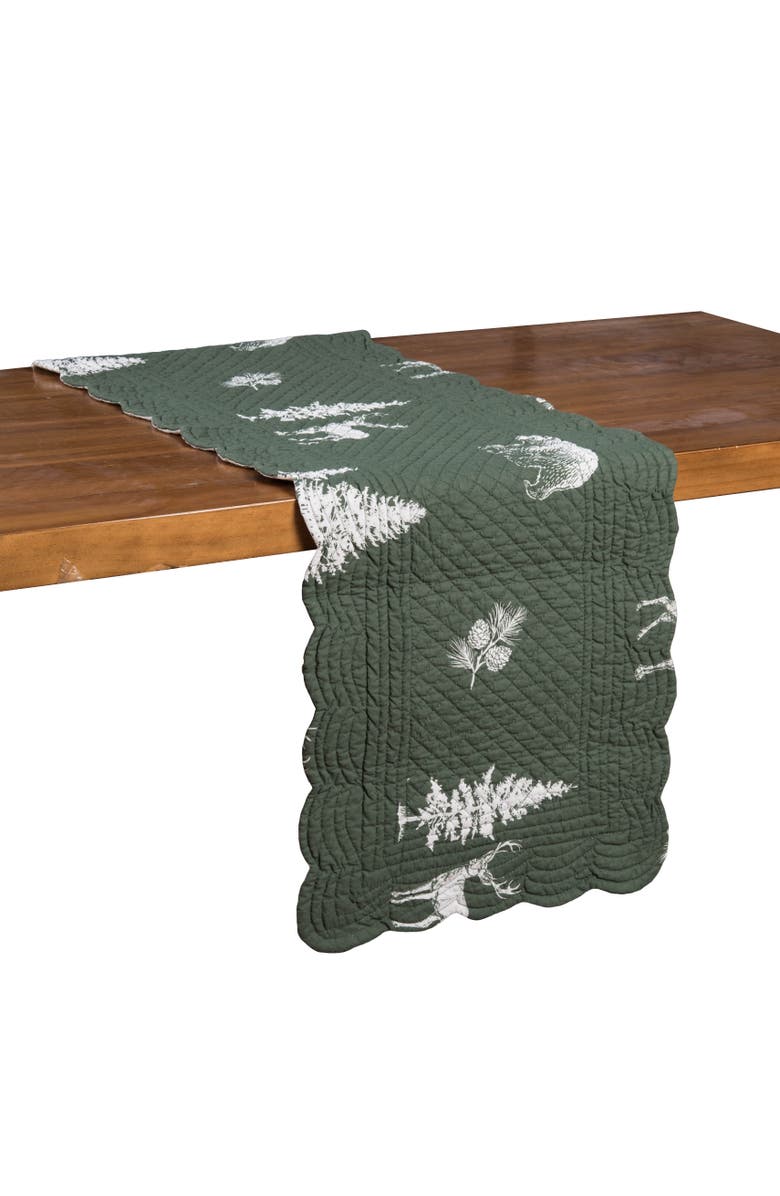 C&F Home Fernwood Forest Reversible Quilt Table Runner 14" x 51", Main, color, Green