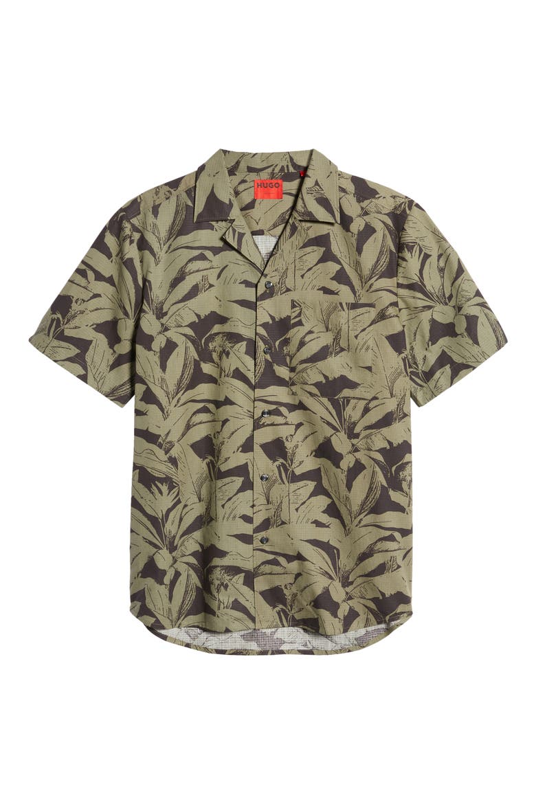 Ellino Short Sleeve Linen Button-Up Camp Shirt, Main, color, DARK GREEN