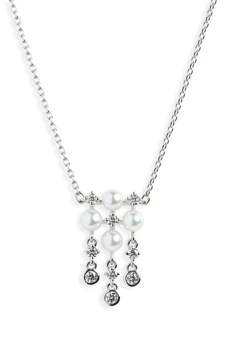 Akoya Cultured Pearl & Diamond Pendant Necklace, Main, color, WHITE GOLD