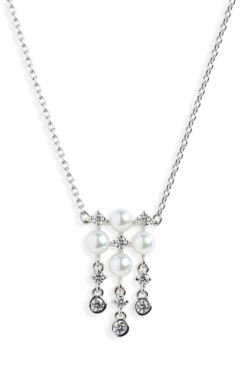 Mikimoto Akoya Cultured Pearl & Diamond Pendant Necklace, Main, color, 