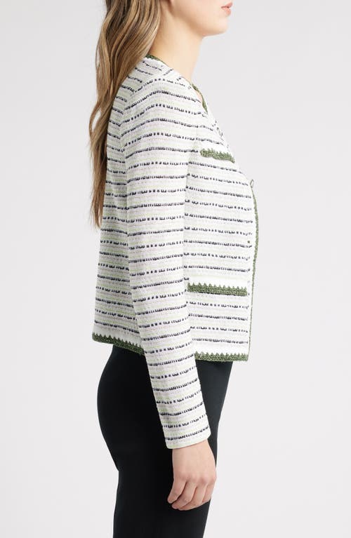 Ming Wang Dashed Stripe Knit Jacket In White/fern/limestone