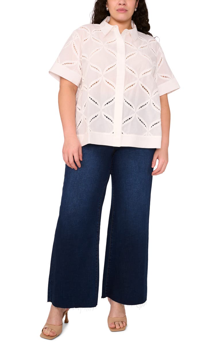 Halogen<sup>®</sup> Ladder Stitch Accent Cotton Button-Up Shirt, Alternate, color, Bright White