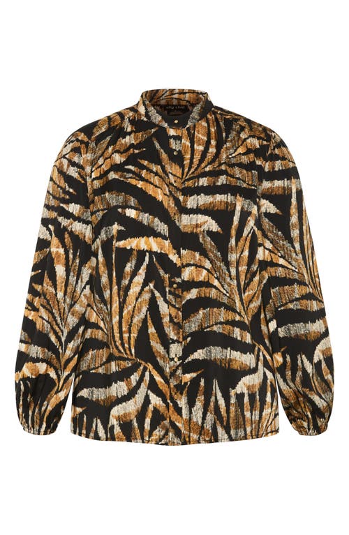 City Chic Elia Palm Print Shirt In Orange