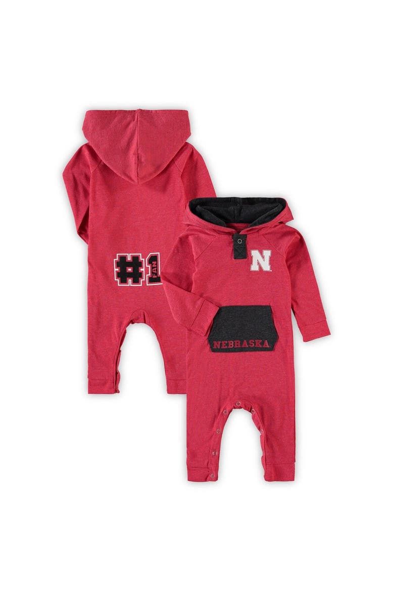 Newborn & Infant Colosseum Scarlet Nebraska Huskers Henry Pocketed Hoodie Romper, Main, color, Scarlet
