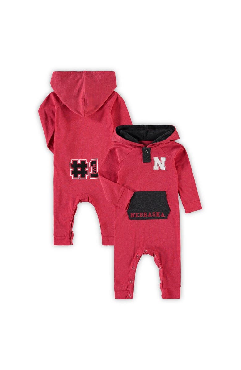 COLOSSEUM Newborn & Infant Colosseum Scarlet Nebraska Huskers Henry Pocketed Hoodie Romper, Main, color, 