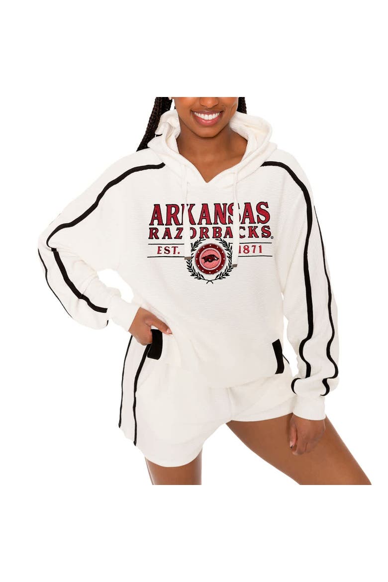 Women's Gameday Couture Cream Arkansas Razorbacks Down, Set, Go Pullover Hoodie and Shorts Set, Alternate, color, Cream