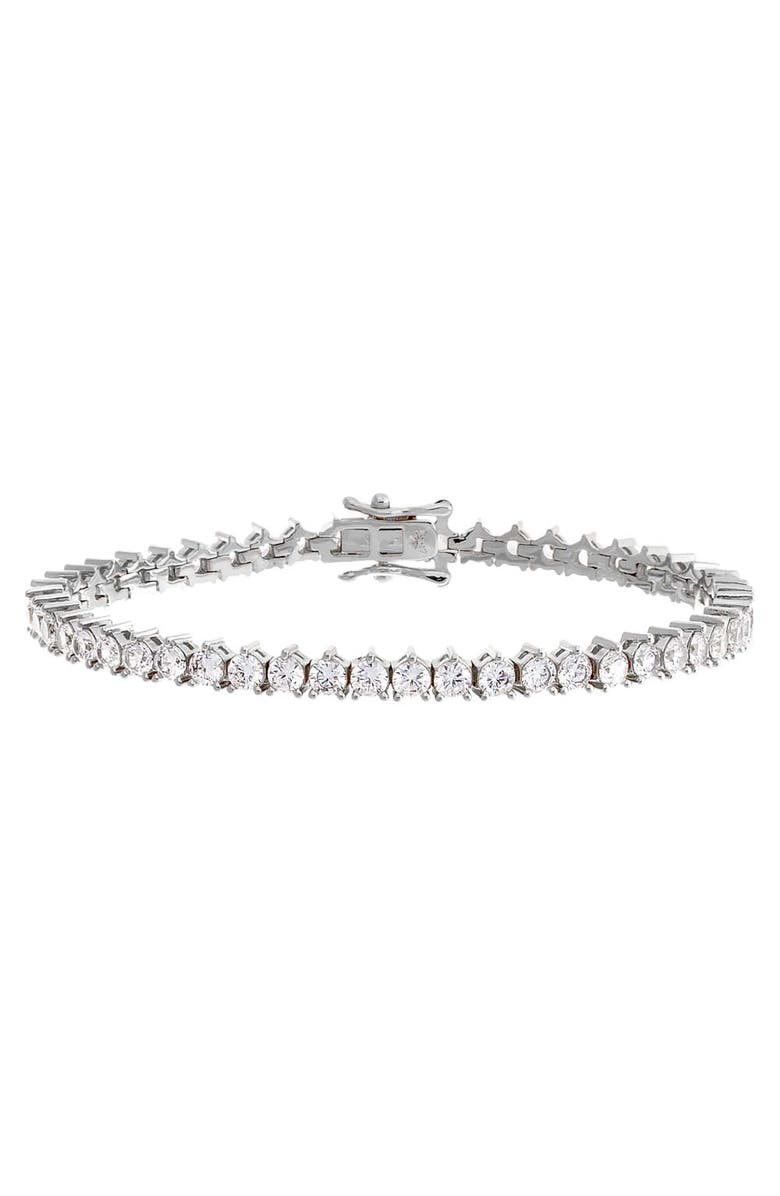 BY ADINA EDEN Thin Three Prong Tennis Bracelet, Alternate, color, Silver - 7 Inch / 3Mm