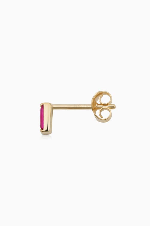 Oradina 14k Gold Fresco Baguette Micro Single Stud In Yellow Gold - Ruby Zirconia