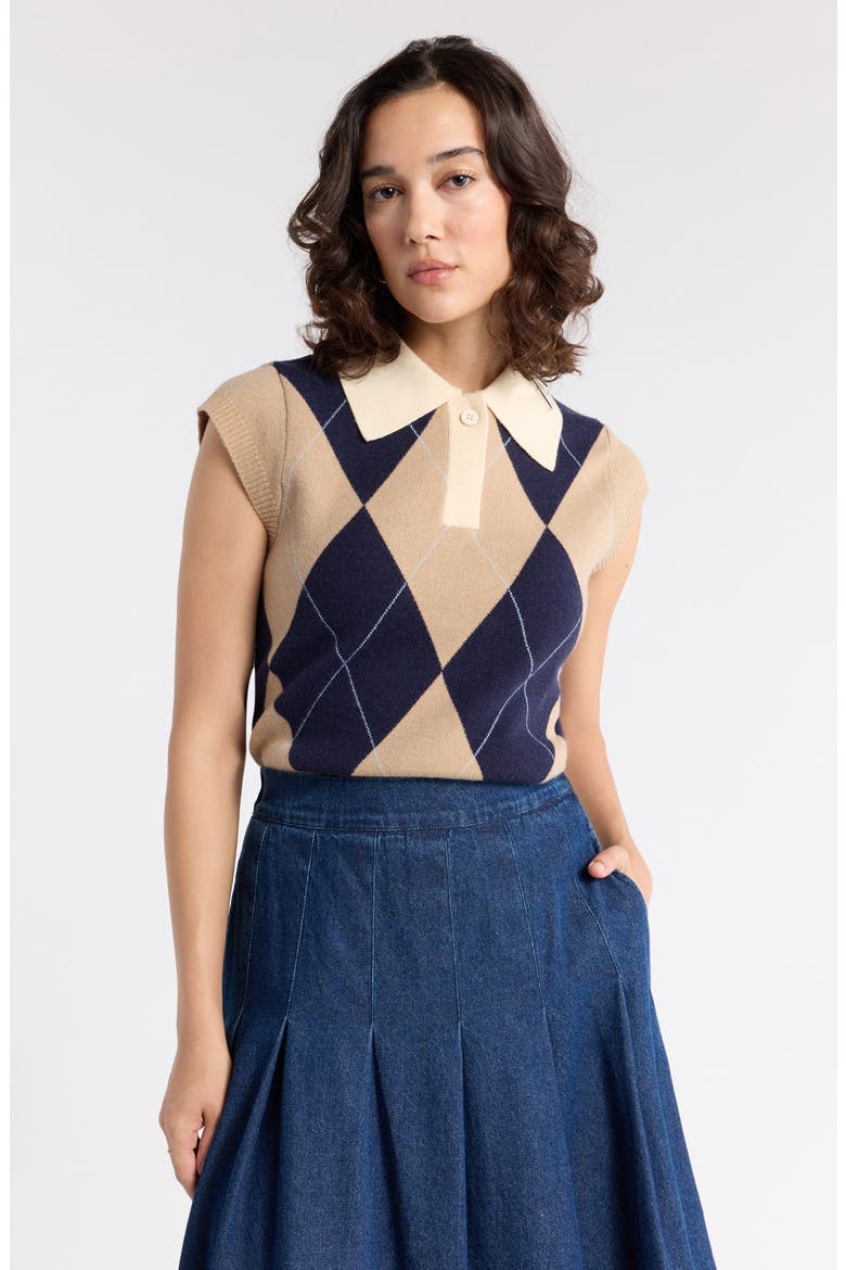 Sleeveless Polo Sweater, Main, color, TAN SWEATER ARGYLE
