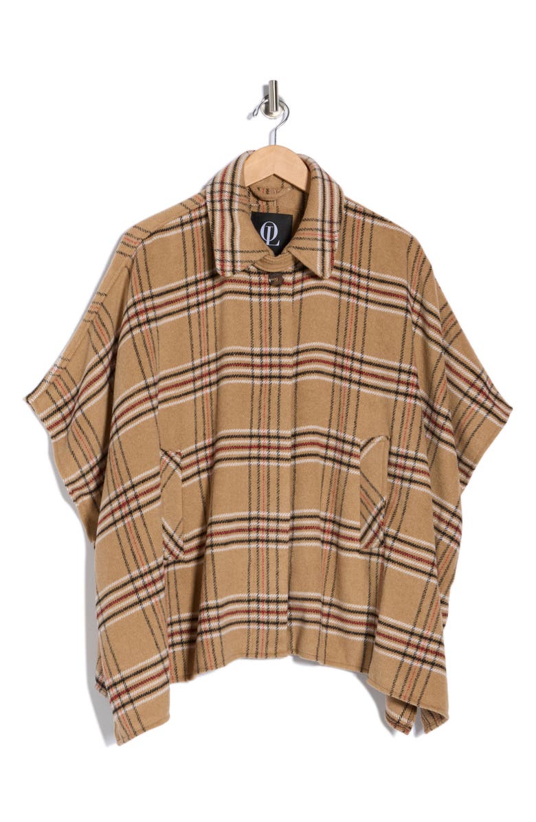 Ookie & Lala Faux Wool Plaid Cape, Alternate, color, Camel/ Black