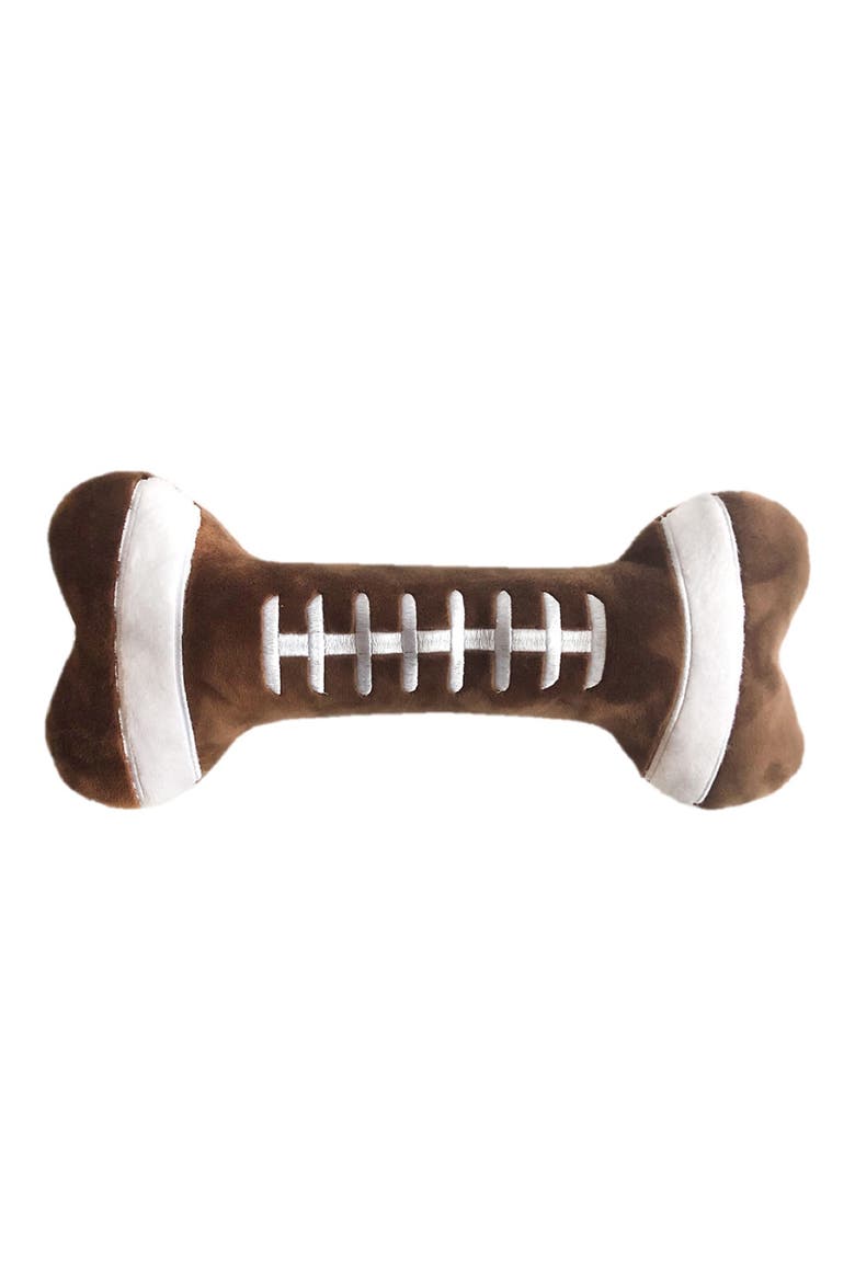 Power Plush Football Bone Pet Toy, Main, color, BROWN
