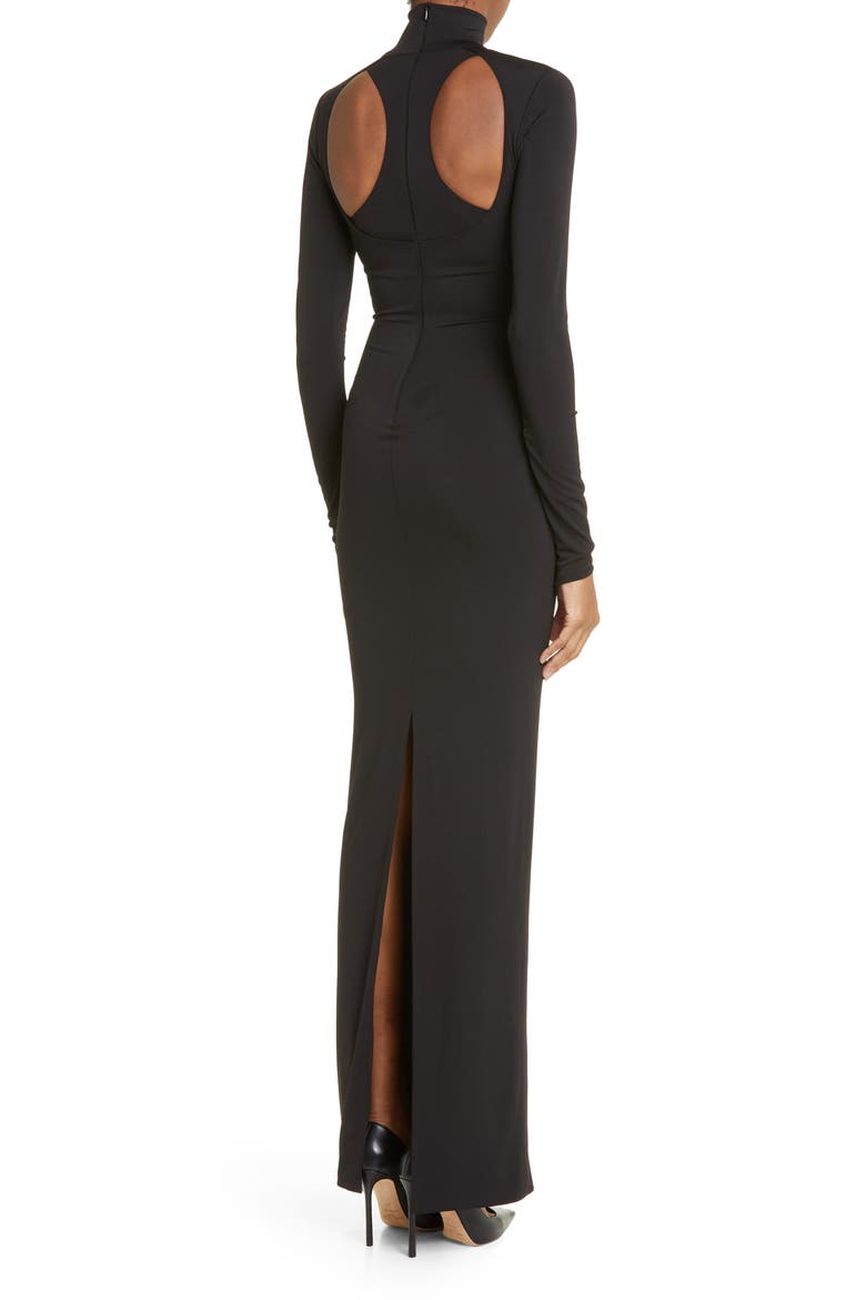 Cutout Mock Neck Stretch Jersey Gown, Alternate, color, BLACK