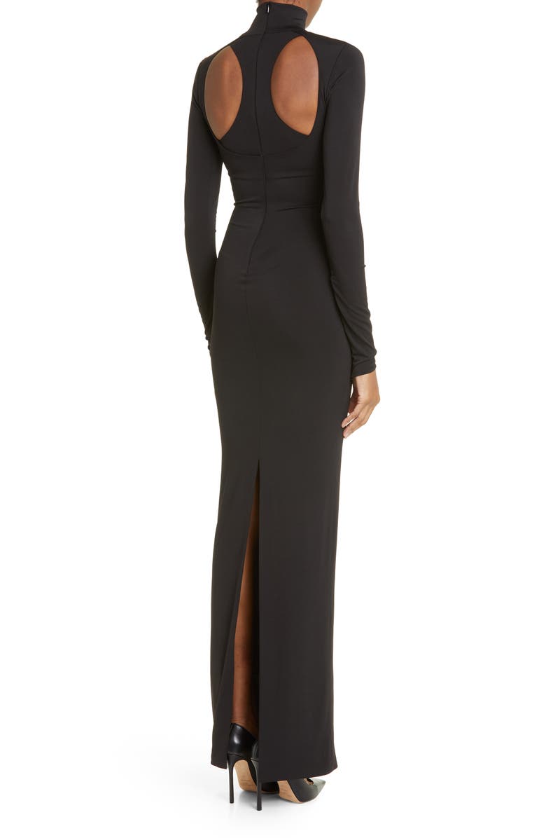 LaQuan Smith Cutout Mock Neck Stretch Jersey Gown, Alternate, color,