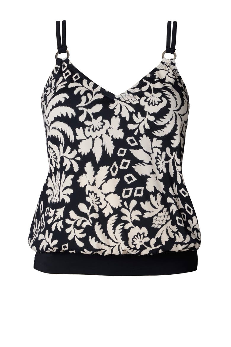 V-Neck Blouson Ring Tankini Swimsuit Top, Alternate, color, Palm Royale