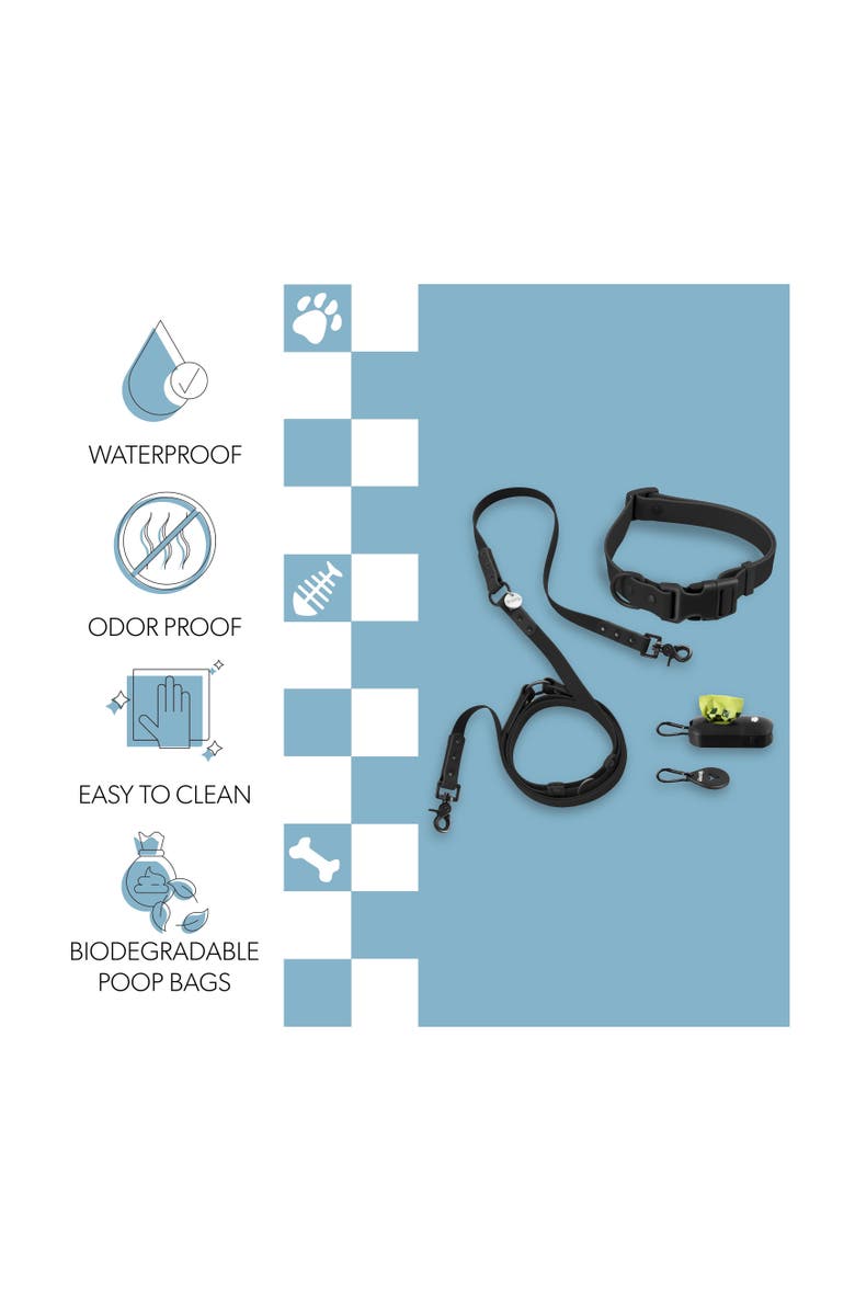 The Licker Store Luna 8FT Adjustable 6-in-1 Waterproof Hands-Free Leash and Collar with LED Flashlight, Bag Dispenser, and Poop Bag Holder, Alternate, color, Black