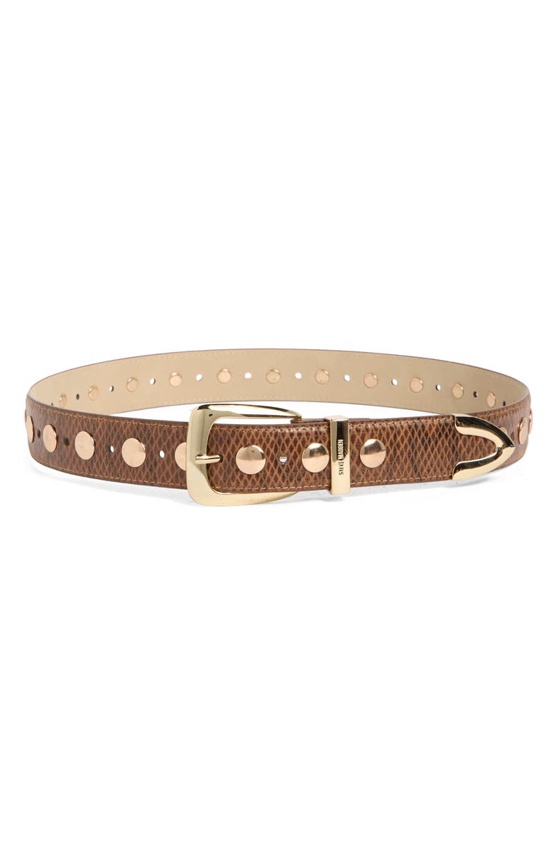 Steve Madden Snakeskin Textured Belt, Main, color, Brown