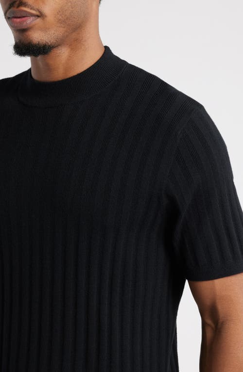 Open Edit Ribbed Short Sleeve Mock Neck Sweater In Black Caviar