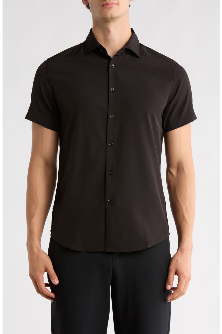 Solid Black Performance Button-Up Shirt, Main, color, BLACK