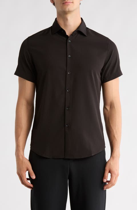 Solid Black Performance Button-Up Shirt