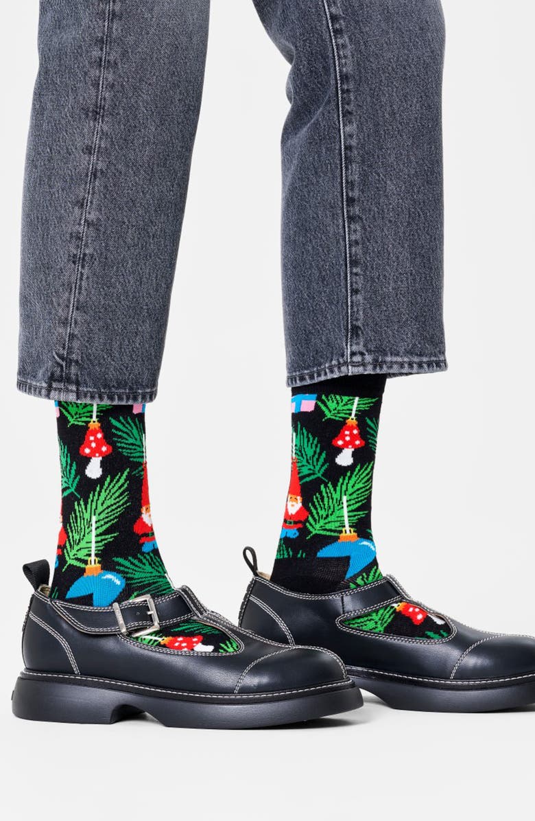 Happy Socks Christmas Tree Cotton Blend Crew Socks, Alternate, color, Black