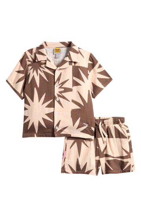 Kids' Print Cotton Muslin Camp Shirt & Drawstring Shorts Set (Toddler)