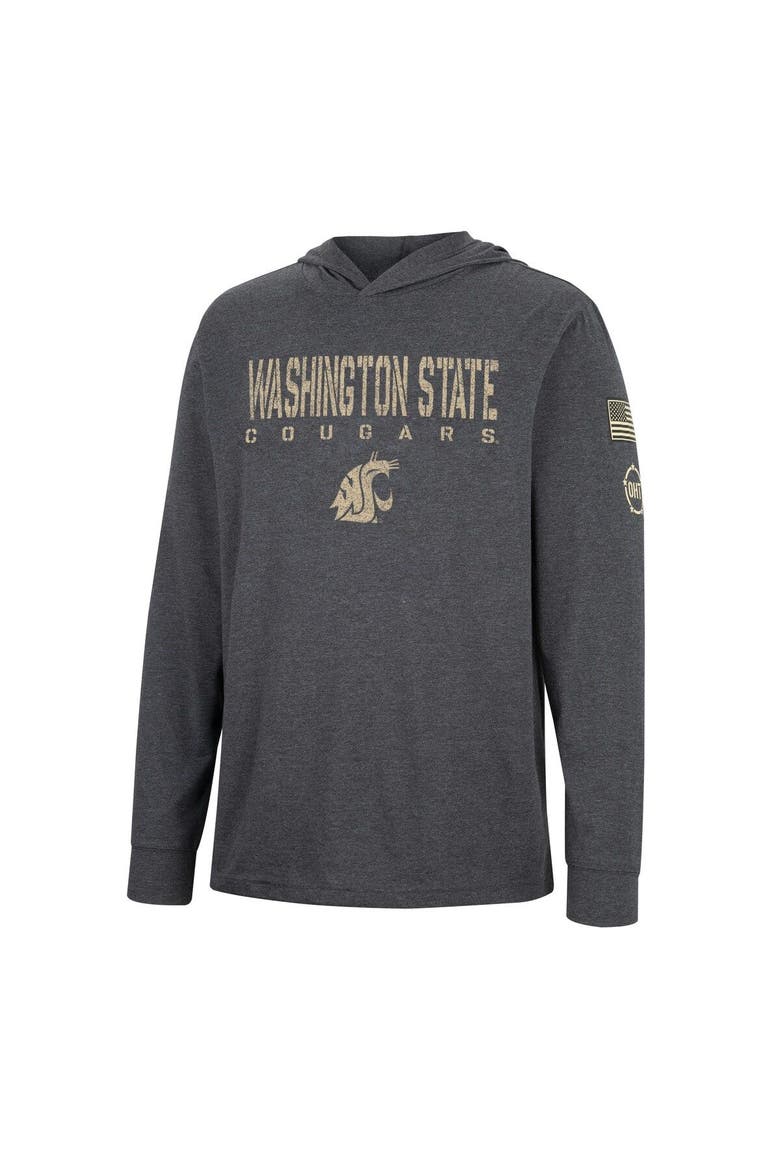 Men's Colosseum Charcoal Washington State Cougars Team OHT Military Appreciation Hoodie Long Sleeve T-Shirt, Alternate, color, Black