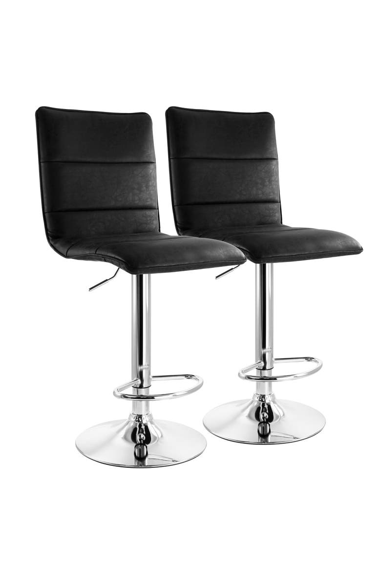 2 Piece Vintage Faux Leather Adjustable Bar Stool, Main, color, Black
