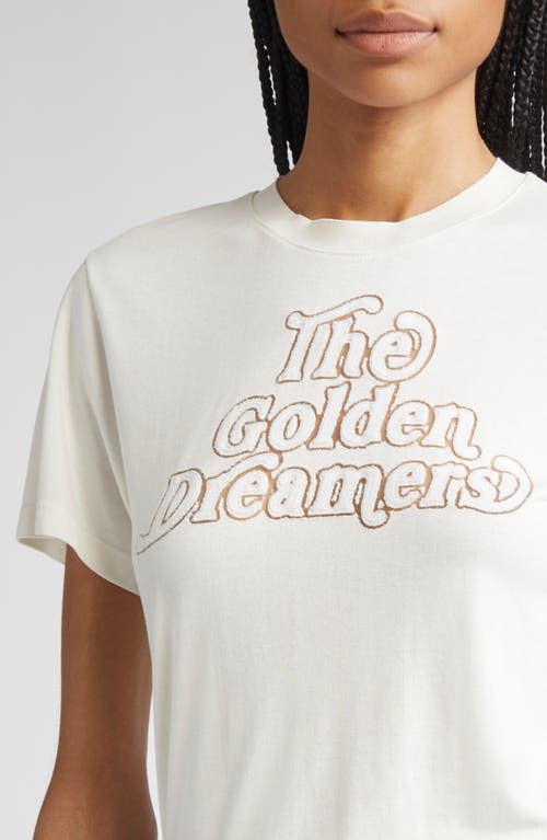 Golden Goose Viscose Blend T-shirt With Ribbed Crew Neck And Front Print In White