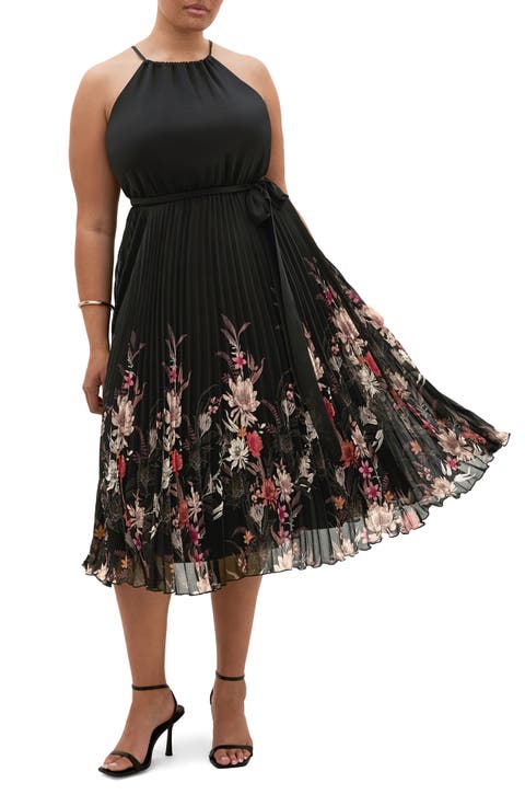 Rebecca Border Pleated Sleeveless Dress