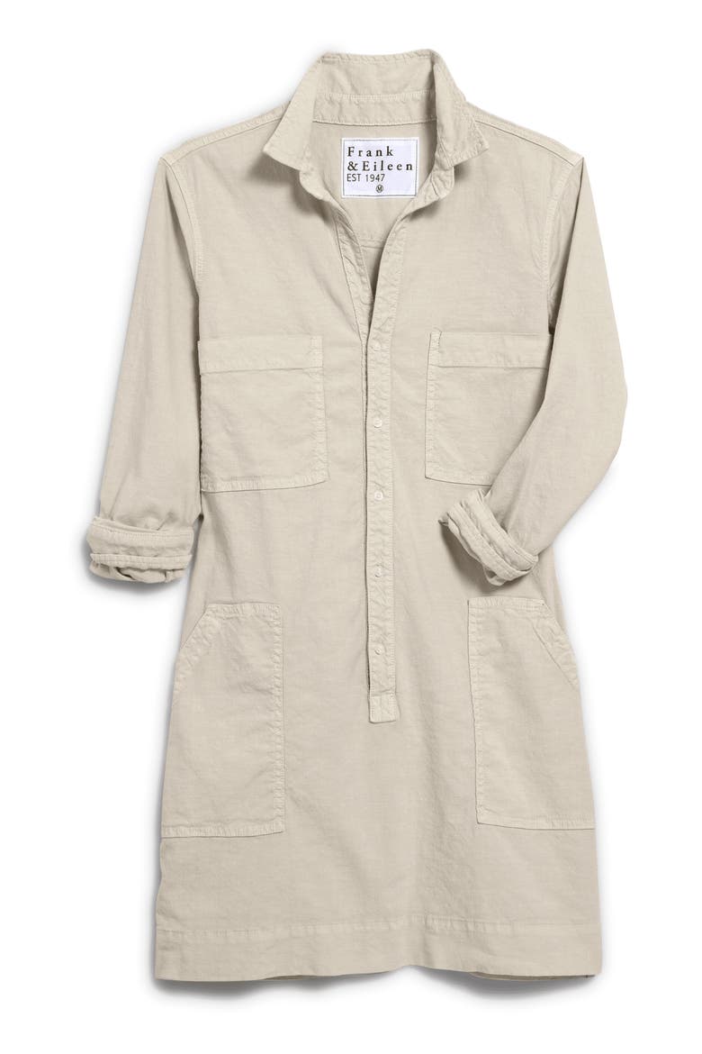 Ireland Long Sleeve Stretch Cotton & Linen Shirtdress, Main, color, CEMENT