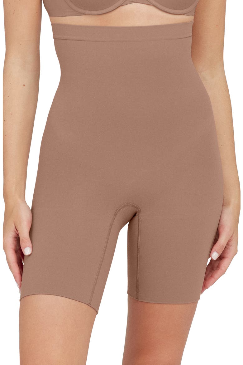 High Waist Shaping Shorts, Main, color, CAFE AU LAIT