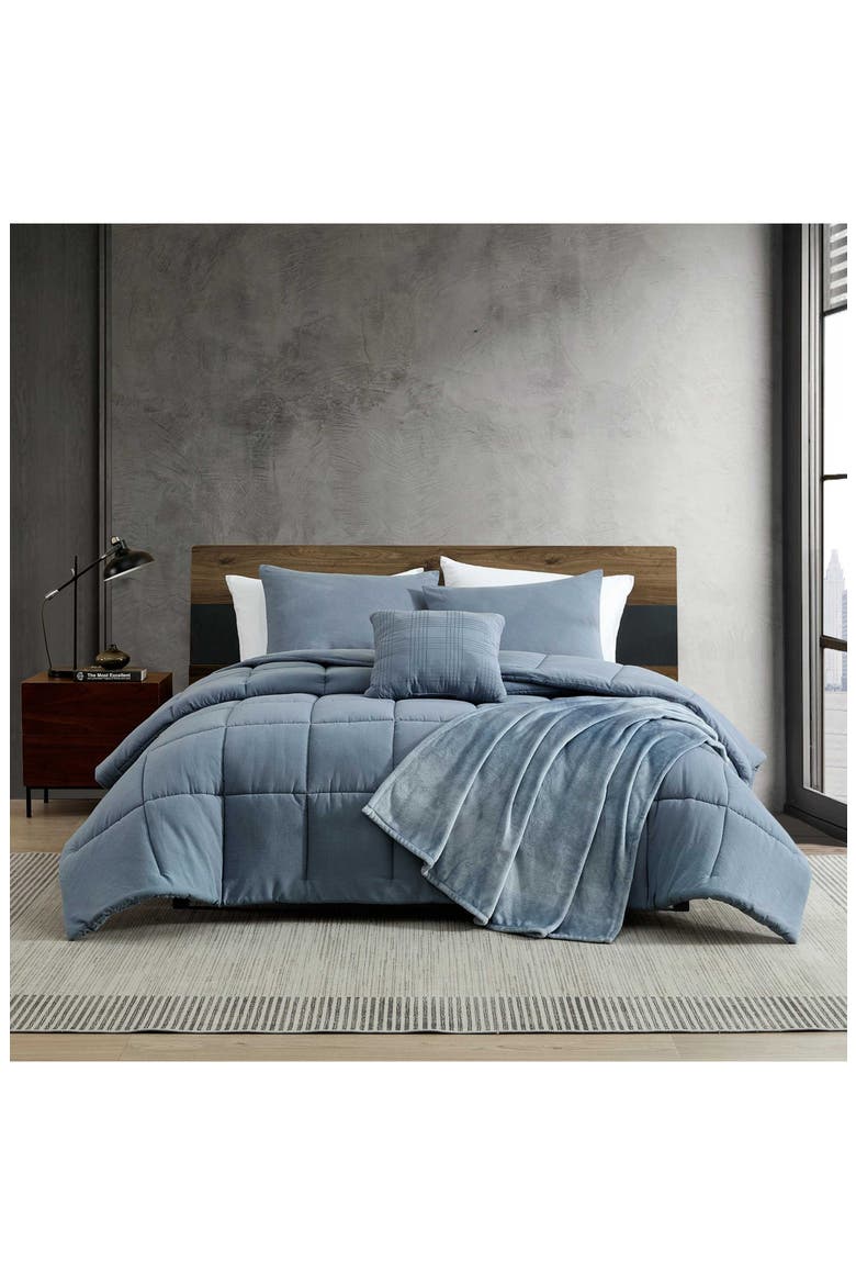Solid Microfiber 5-Piece Reversible Comforter Set, Alternate, color, BLUE MULTI