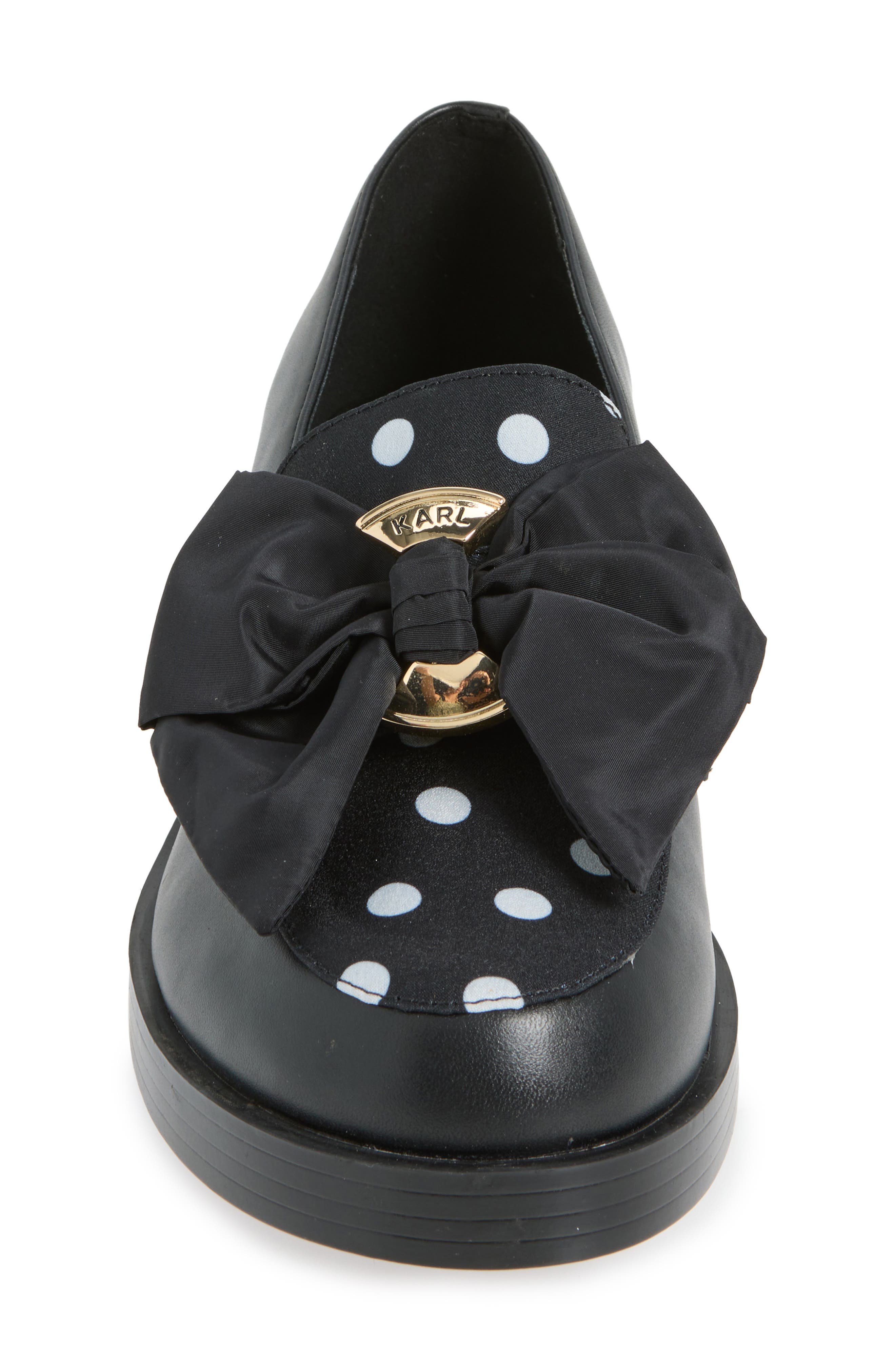 Camilia Fan Bow Loafer, Alternate, color, BLACK/ WHITE