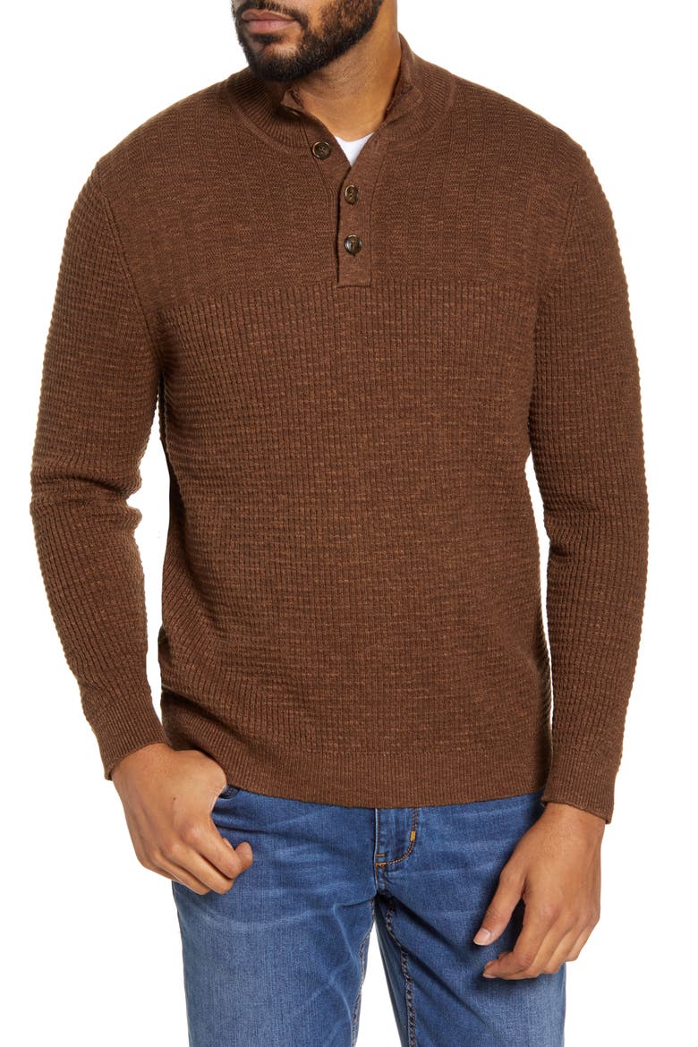 Mock Neck Henley Sweater, Main, color, TOBACCO WRAP