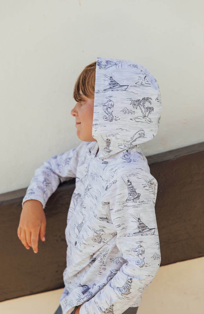 Feather 4 Arrow Kids' Reel Deal Tech Tropical Print Performance Hoodie, Alternate, color, White/Grey