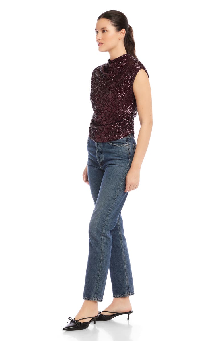 FIFTEEN TWENTY Gwennie Sequin Cap Sleeve Top, Alternate, color, Eggplant