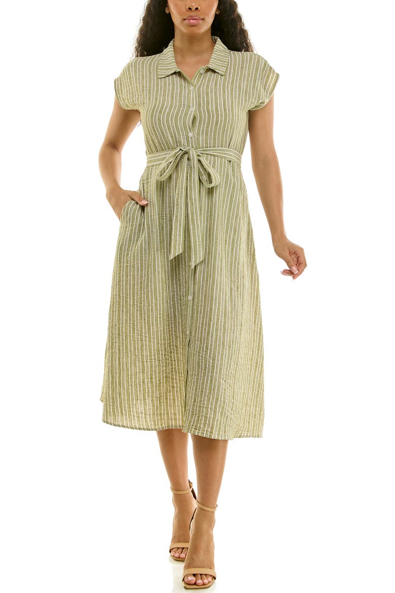 Cap Sleeve Shirtdress, Main, color, SOFT OLIVE/ WHITE