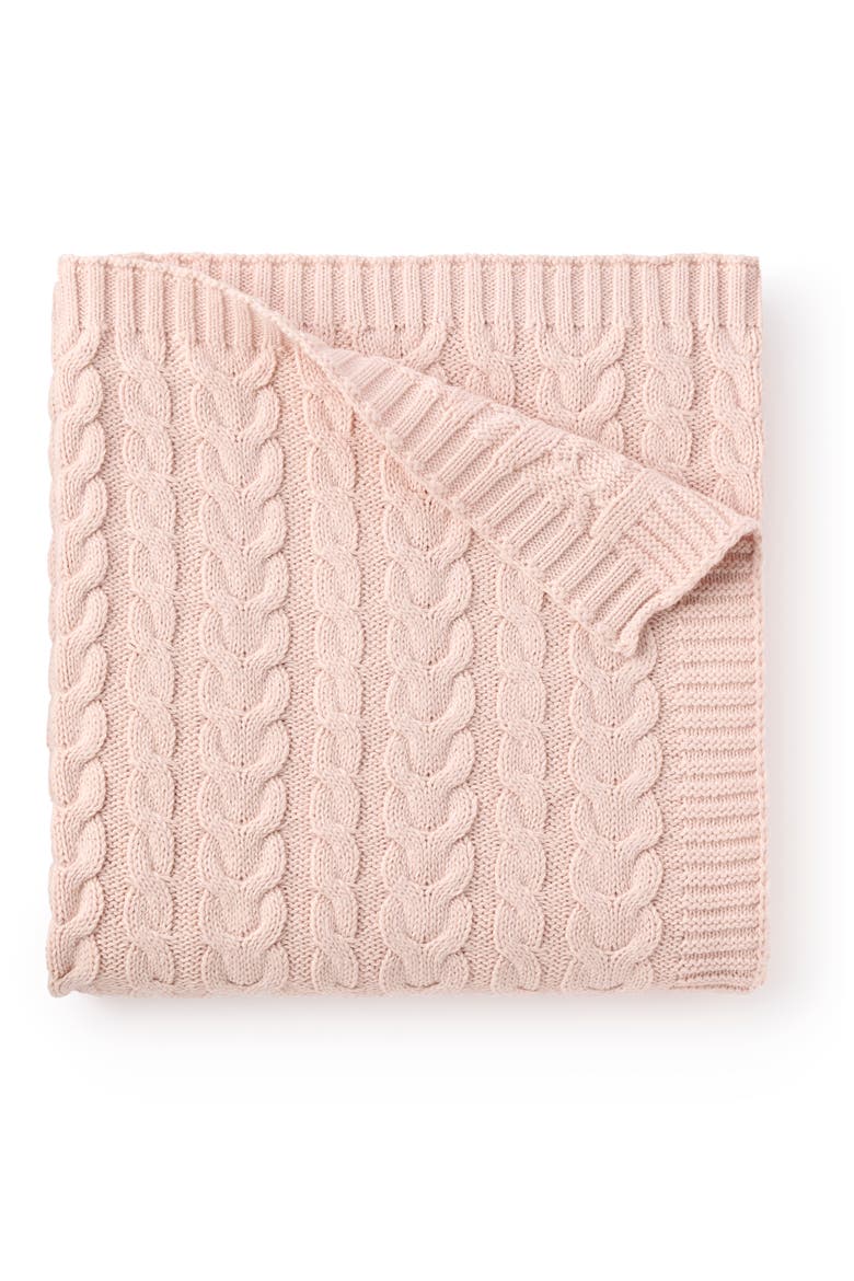 Horseshoe Cable Knit Cotton Blanket, Main, color, PINK