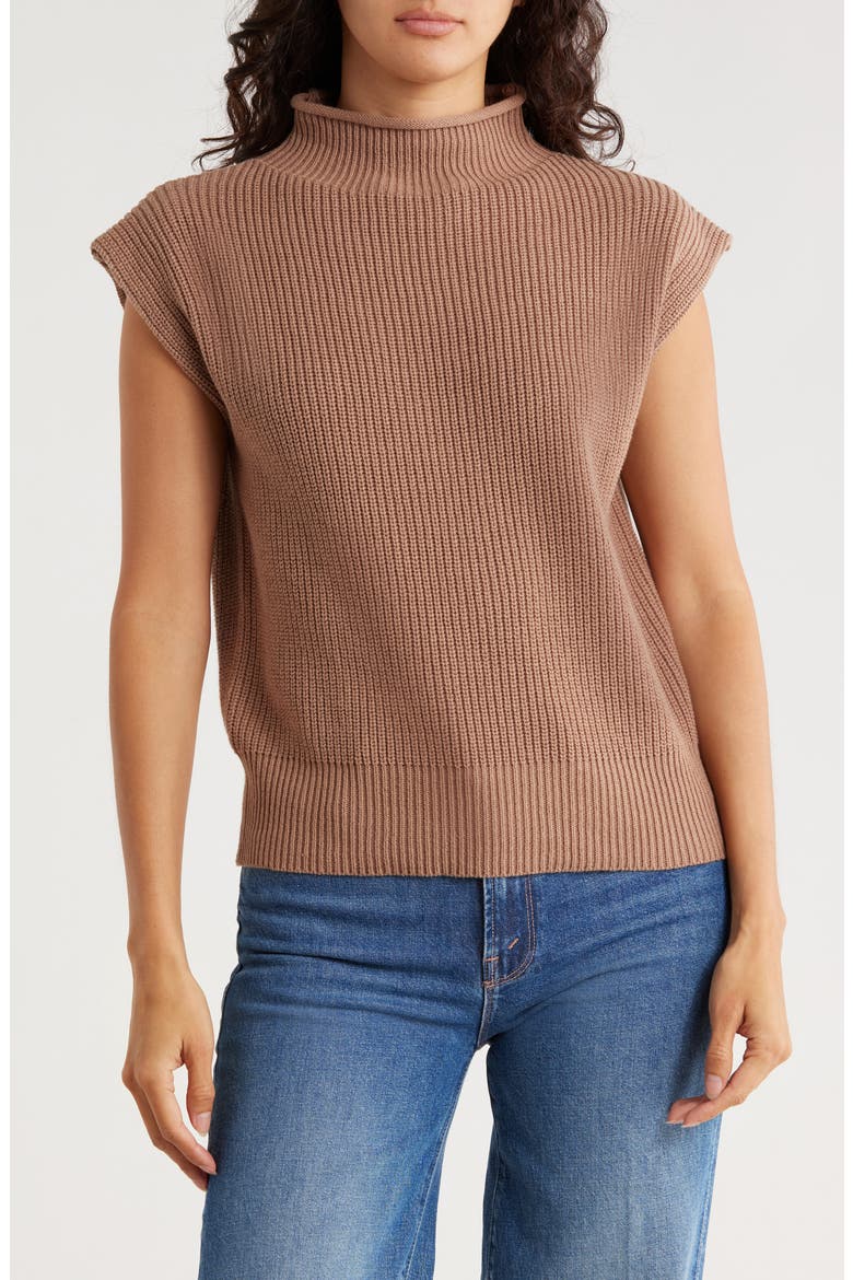 Mock Neck Cap Sleeve Sweater, Main, color, MOCHA