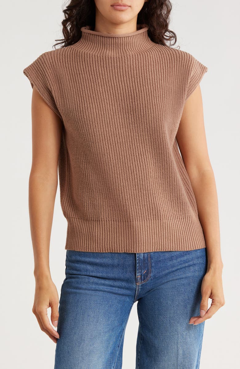 Blu Pepper Mock Neck Cap Sleeve Sweater, Main, color, Mocha