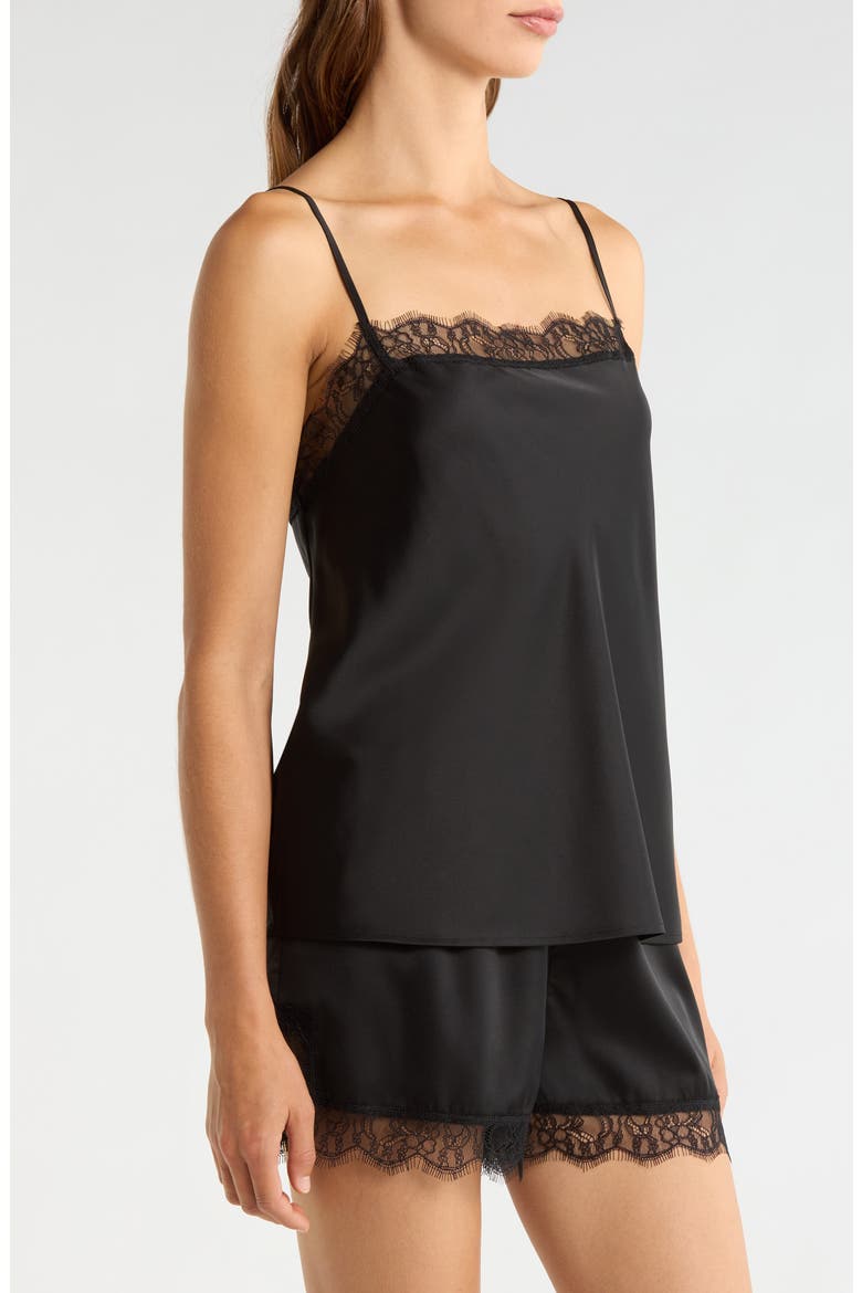 Scalloped Lace Trim Square Neck Satin Camisole, Alternate, color, BLACK