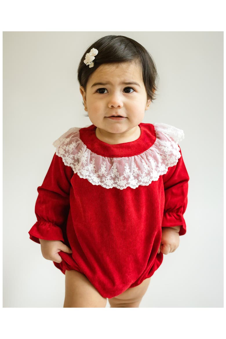 Lace Collar Bubble Romper, Alternate, color, Red