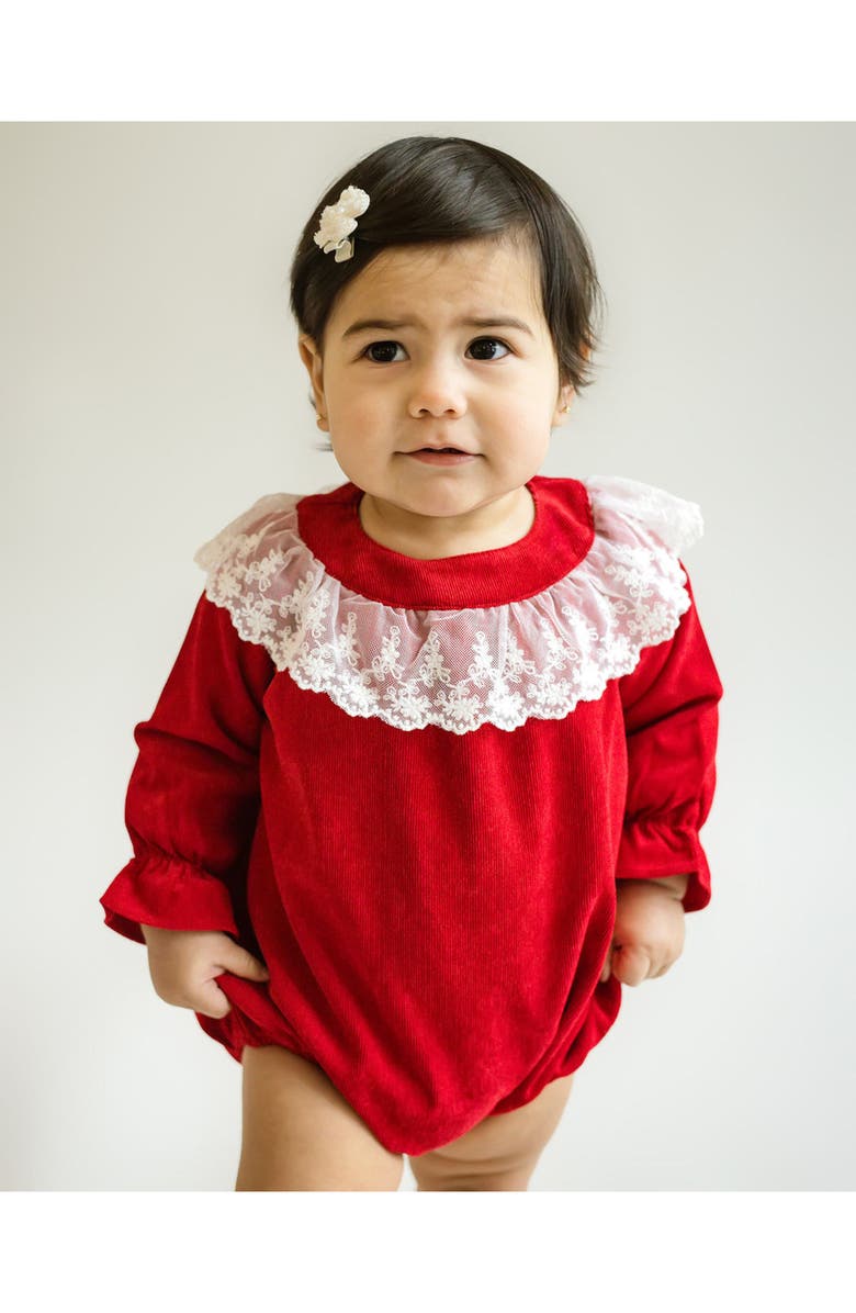 Cuclie Lace Collar Bubble Romper, Alternate, color, Red