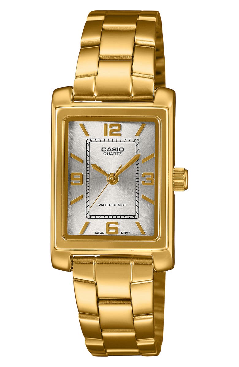CASIO Tank Goldtone Bracelet Watch, 32mm x 21mm, Main, color, Silver And Gold