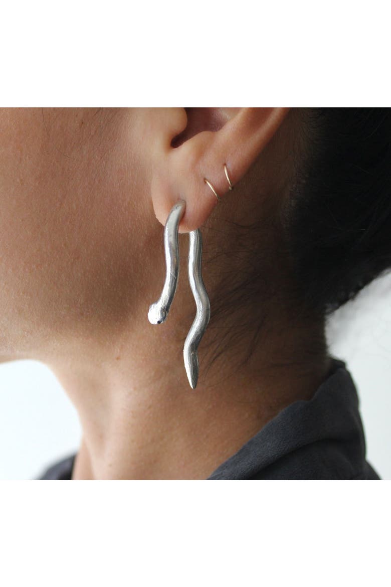 Silver Serpent Earrings, Alternate, color, Sterling Silver