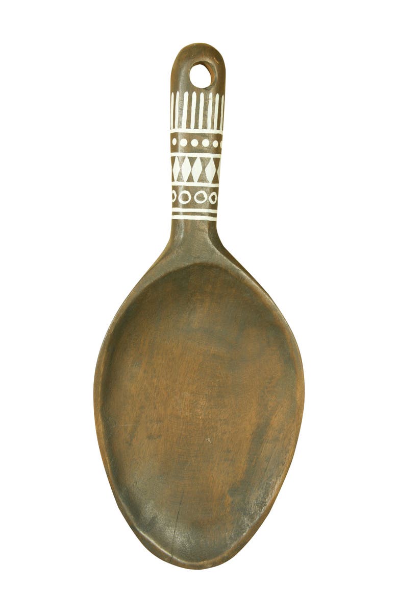 Storied Home Decorative Mango Wood Wall Spoon with Painted Pattern, Main, color, Brown