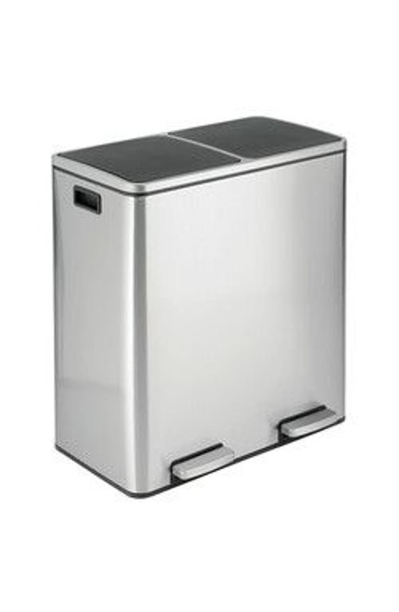mDesign Metal Steel 60L Large Dual Compartment Step Trash Can - Brushed Chrome, Main, color, Brushed